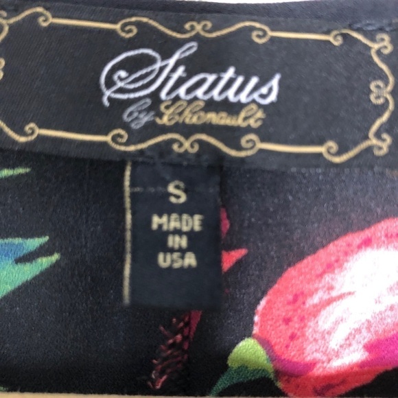 Status Floral Chiffon Blouse Black Multi Flowy Bell Sleeves Size Small - Picture 3 of 10